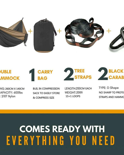 Zowee Ultimate Adventure Hammock Set with Tree Straps & Heavy-Duty Carabiners | Ultra-Durable Parachute Nylon