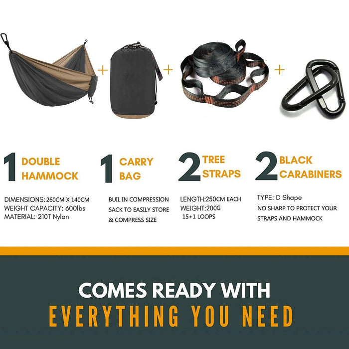 Zowee Ultimate Adventure Hammock Set with Tree Straps & Heavy-Duty Carabiners | Ultra-Durable Parachute Nylon
