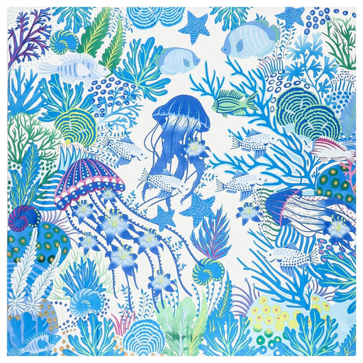 Underwater World Printed Silk Scarf – 130cm Twill Fashion Accessory for Women