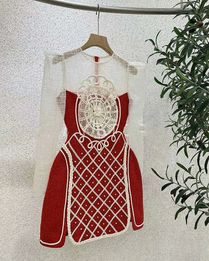 Evening Party Dress with Pearl and Lace Detail