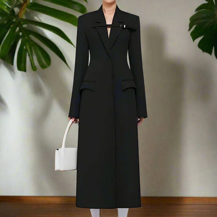 Tailored Suit Dress with Elegant Notched Collar and Structured Shoulders - High Waist