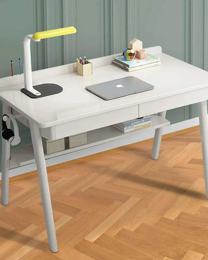 63" Elegant Mid Century Modern Solid Wood Office Desk with Storage Shelf - Walnut Finish