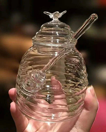 Sleek 15oz Glass Honey Dispenser with Dipper and Airtight Lid
