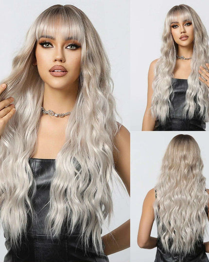 30-Inch Brown Wavy Synthetic Wig with Bangs - Perfect for Parties and Themed Events