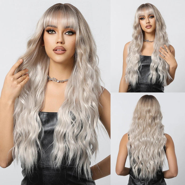 30-Inch Brown Wavy Synthetic Wig with Bangs - Perfect for Parties and Themed Events