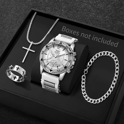 Men’s Arabic Dial Quartz Watch & Accessory Set — 4-Piece Gift Set