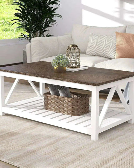 Farmhouse Style Coffee Table with Convenient Storage Shelf - Quick Assembly and Sturdy Build