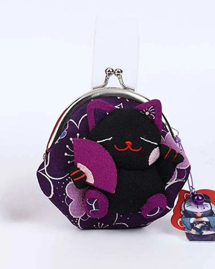 Floral Maneki Neko Coin Purse - Japanese Lucky Cat Wallet for Everyday Elegance