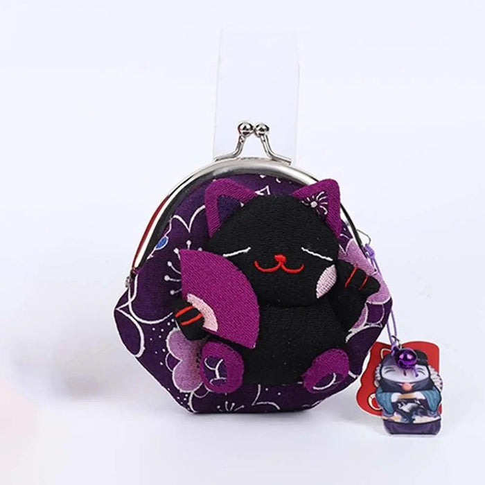 Floral Maneki Neko Coin Purse - Japanese Lucky Cat Wallet for Everyday Elegance