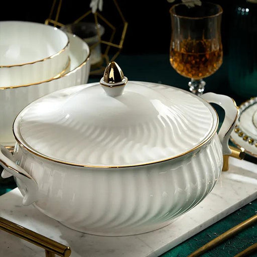 Sophisticated Hand-Drawn Gold Accents Bone China Dining Set