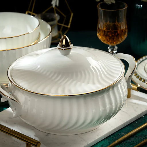 Elegant Hand-Drawn Gold Accents Bone China Tableware Set