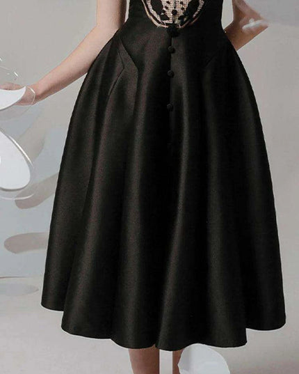 Satin Embroidered Pleated Evening Dress