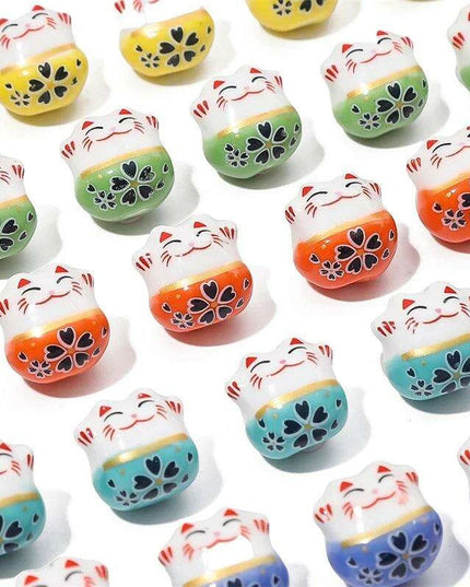 Set of 2 Artisan 14mm Ceramic Lucky Cat Charms for Creative Jewelry Designs