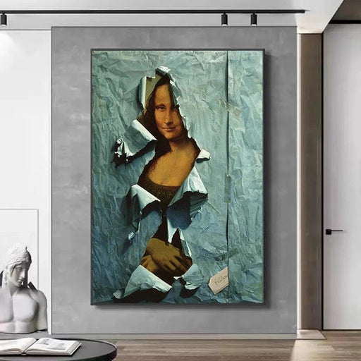 Blue Paper Mona Lisa Spoof Canvas: Contemporary Artistic Home Decor Enhancement