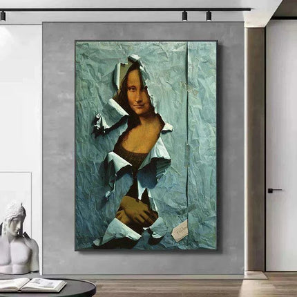 Vibrant Blue Mona Lisa Twist Canvas Art - Unique Wall Decor Upgrade