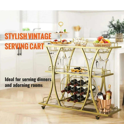 Elegant Vintage-Inspired Glass Wine Trolley