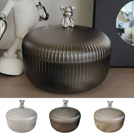 Chic Bear Design Plastic Snack Storage Tray with Dustproof Lid for Nuts, Fruits, and Candies - Spacious Kitchen Organizer