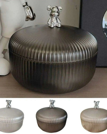 Chic Bear Design Plastic Snack Storage Tray with Dustproof Lid for Nuts, Fruits, and Candies - Spacious Kitchen Organizer