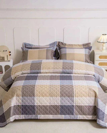 Chic 100% Cotton Plaid Coverlet Set for Double Beds - Multi-Functional Bedspread