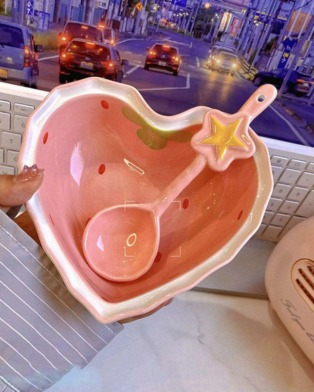 Charming Strawberry Bliss Ceramic Noodle Bowl Collection