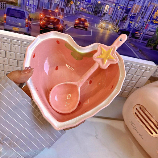 Charming Strawberry Bliss Ceramic Noodle Bowl Collection