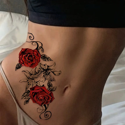 2pcs Red Temporary Rose Flower Arm & Leg Tattoo Stickers, Stripper Chest & Thigh Design, Waterproof, Perfect for Women 2pcs-red-temporary-rose-flower-arm-leg-tattoo-stickers-stripper-chest-thigh-design-waterproof-perfect-for-women