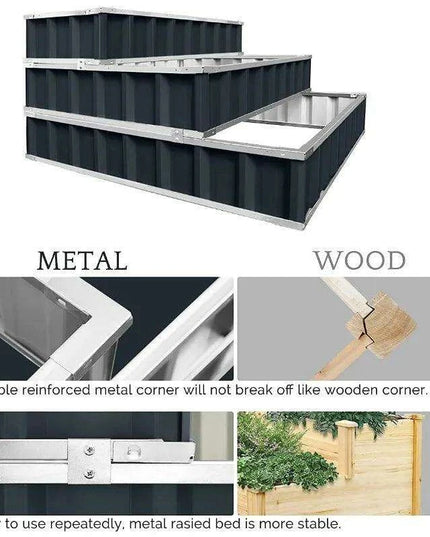Stylish 3-Tier Galvanized Steel Raised Garden Bed Kit for Modern Planting
