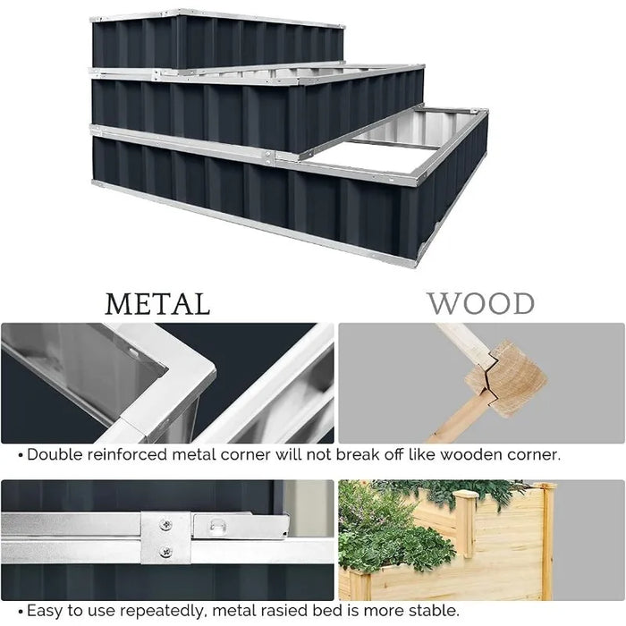 3-Tier Galvanized Steel Raised Garden Bed Kit, Expandable Frame for Growing Plants