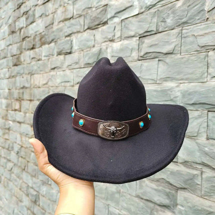 Classic Waterproof Cowboy Hat with Unique Cowhead Detail - Trendy Straw Sun Protection Accessory