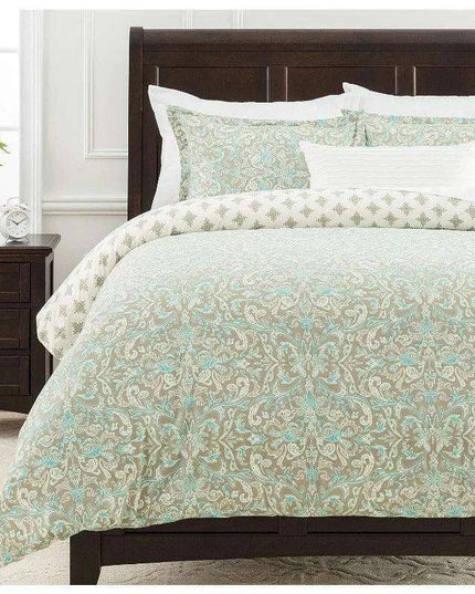 Serene Twin-Sized Botanical Leaf Design Duvet Cover and Pillow Sham Set