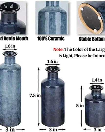 Elegant Blue Ceramic Vases Trio for Stylish Home Enhancement