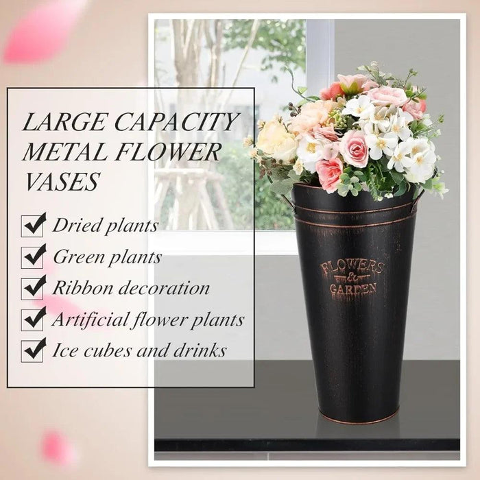 15" Rustic Galvanized Metal Flower Buckets - Bulk Set of 12 | Stylish Vases for Home Decor and Gifting