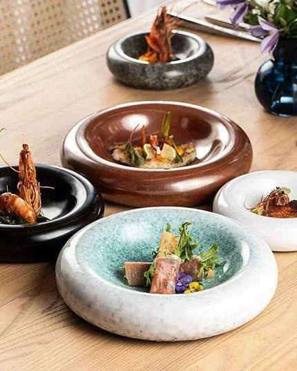 Artisan Japanese Ceramic Dinner Plates Set with Unique Artistic Patterns for Gourmet Dining