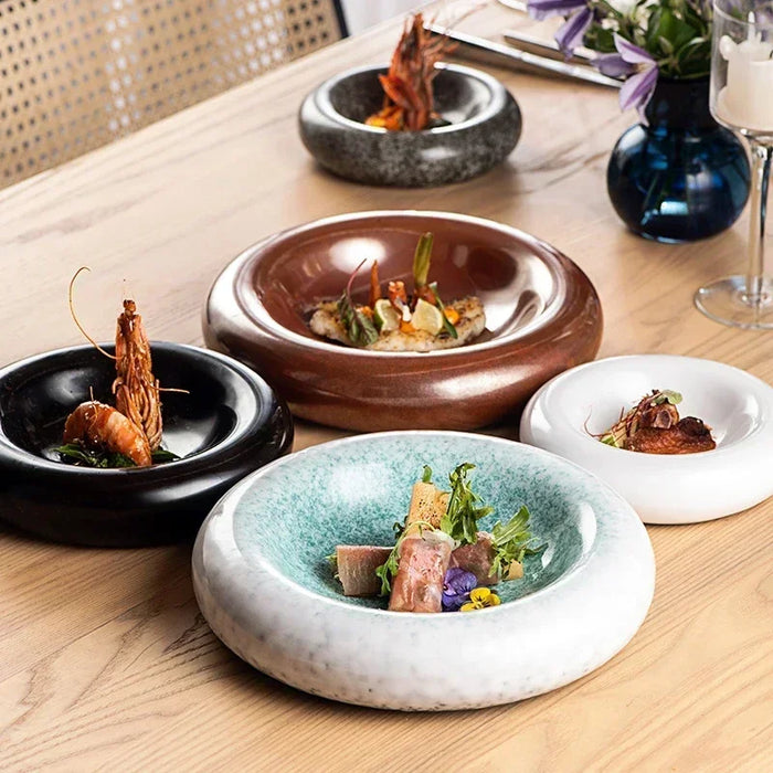 Japanese Ceramic Dining Plates Set with Intricate Imagery for Fine Dining