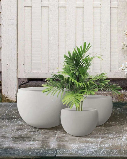 Set of 3 Modern White Concrete Round Planters - Elegant Plant Pot Trio