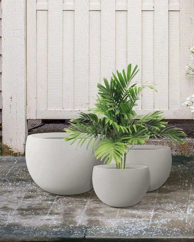 Set of 3 Modern White Concrete Round Planters - Elegant Plant Pot Trio