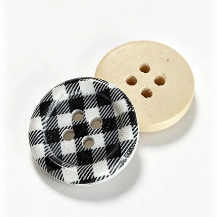 Round Wooden Sewing Buttons with Plaid Designs, 20 mm, 4 Holes