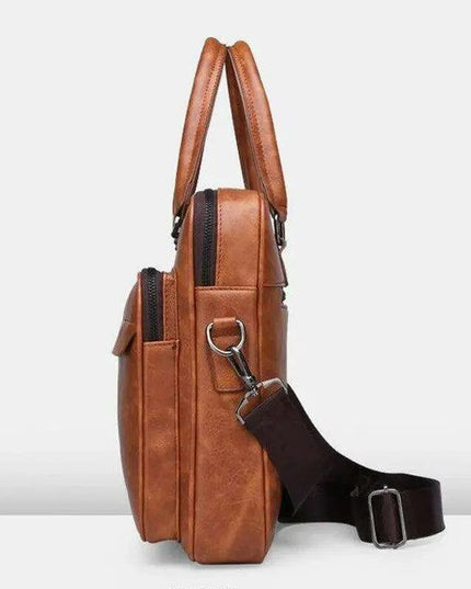 Elegant Waterproof PU Leather Laptop Briefcase with Adjustable Shoulder Strap and Ample Storage