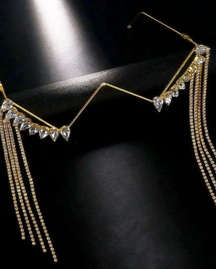 Glamorous Crystal Tassel Rhinestone Half Frame Glasses - Stylish Eyewear for Women