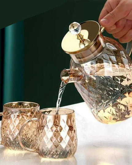 Elegant 1.8L Diamond Pattern Glass Kettle for Juices, Milk, Coffee, and Tea - Stylish Drinkware Set for Family Gatherings