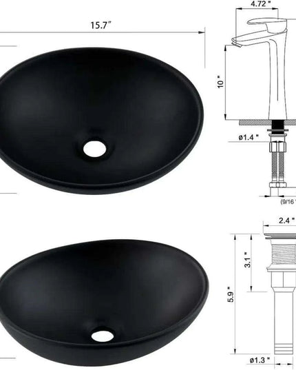 Elegant Oval Ceramic Sink Ensemble with Black Faucet and Stainless Steel Drain