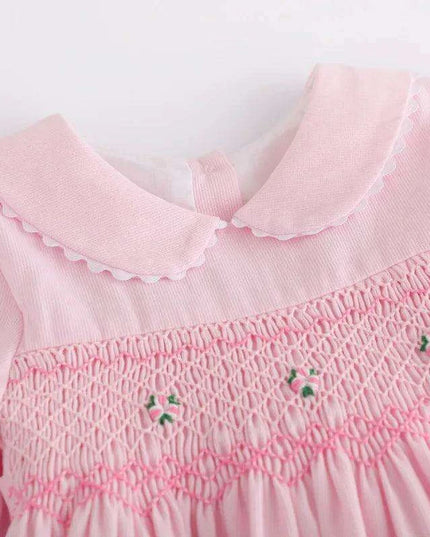 Girls' Enchanting Vintage Rose Long Sleeve Smocked Dress - Ideal for Fall Gatherings and New Year Celebrations 2024