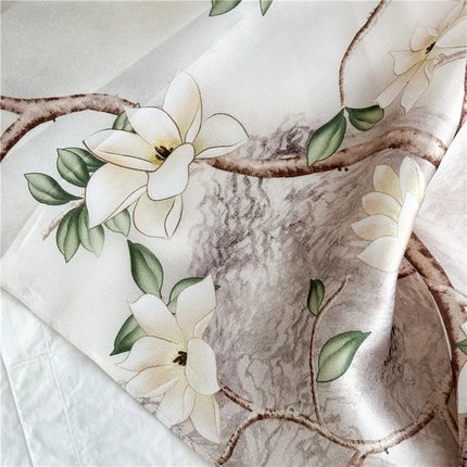 100% Silk Floral Long Scarf – Luxury Wrap & Shawl, 170x53 cm