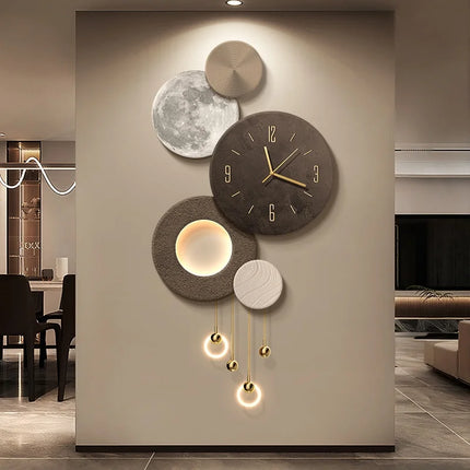 Luxury LED Wall Light with Lunar Clock & 3D Sandstone Design
