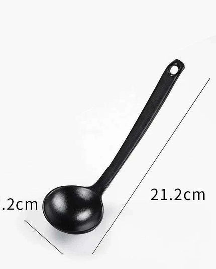 Sophisticated Black Melamine Serving Spoon with Elegant Japanese Porcelain Motif