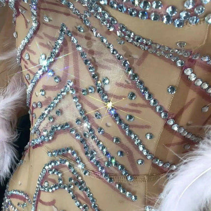 Glamorous Pink Diamond Feathered Mermaid Evening Dress