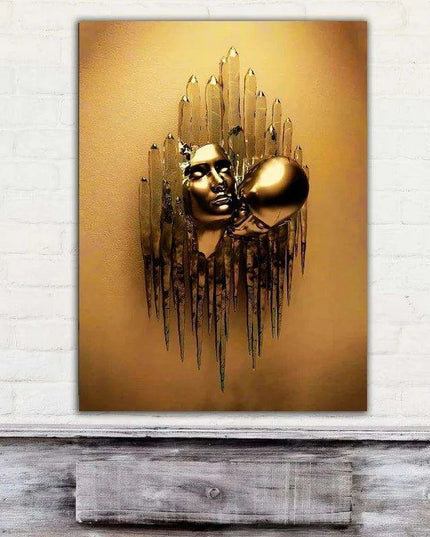 Golden Embrace Metal Figure Sculpture - Romantic Home Decor Piece