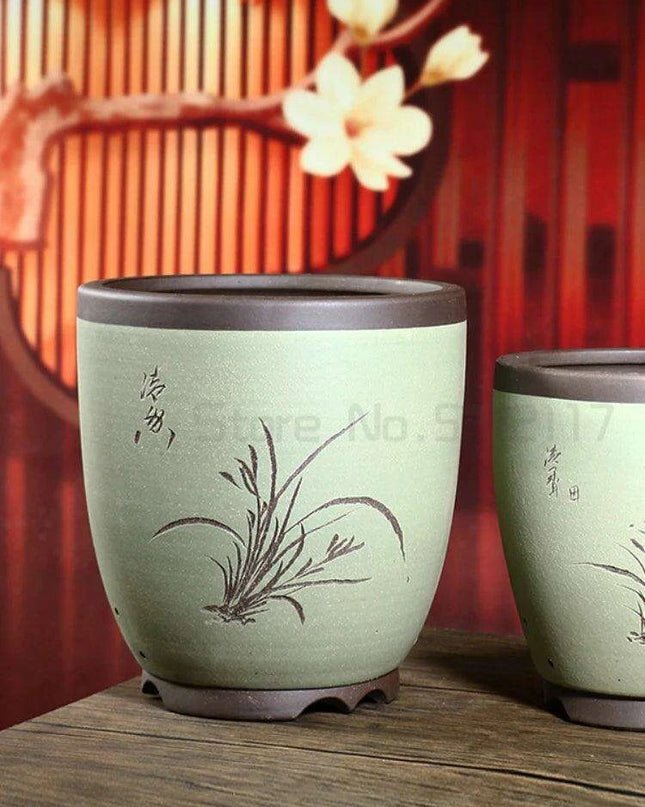 Elegant Purple Sand Bonsai Pot Set for Clivia Plants