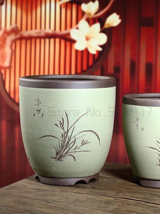 Elegant Purple Sand Bonsai Pot Set for Clivia Plants