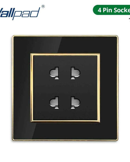 Luxurious Black Acrylic Switch Panel with Gold Accents & Universal Sockets - 220V, Multi-Gang, Modern Design - Illuminated Control Panel with USB Charging Feature